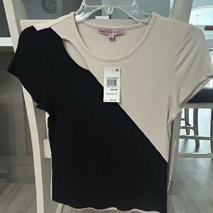 Crave Fame Black and Cream Short Sleeve Tee